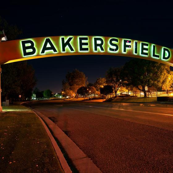Bakersfield arch at night
