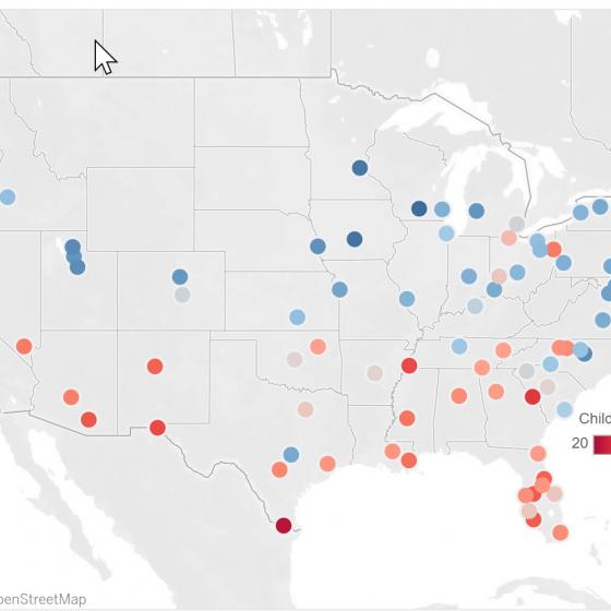 map showing child opportunity scores for 100 largest metros