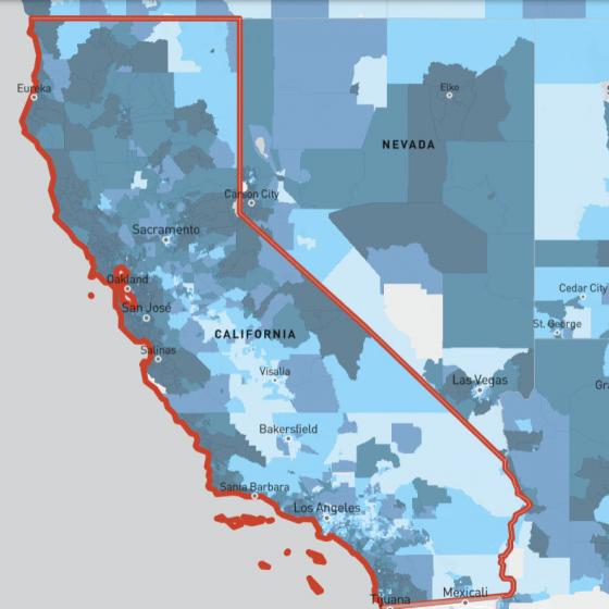 Map of California on the Child Opportunity Index