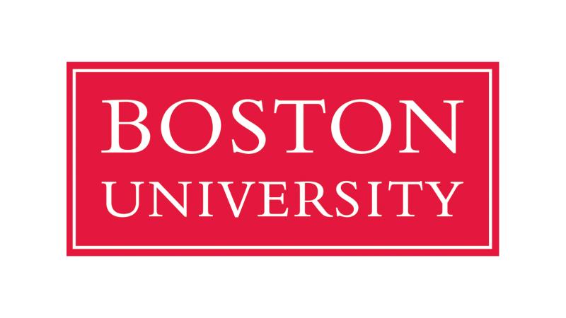 Boston University in white text on red box